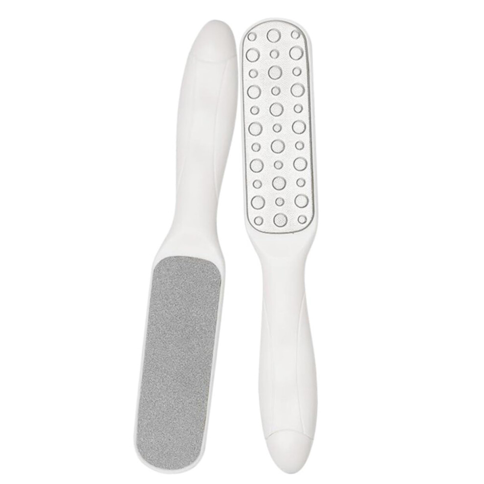 White 2Pcs Doublesided Stainless Steel Foot Rasp Pedicure File Callus Remover With Ergonomic Grip