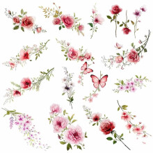 Waterproof Pink Floral Temporary Tattoos for Women and Kids, Long Lasting Fake Body Art Stickers