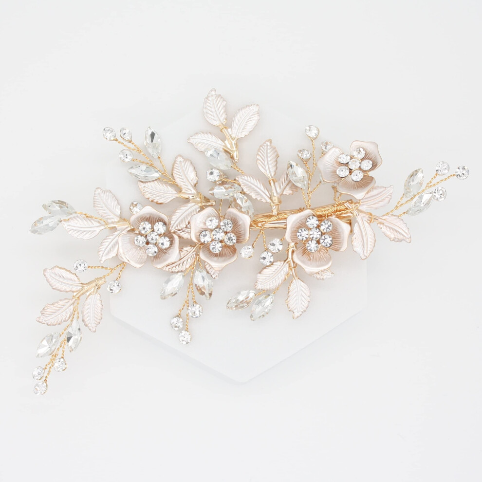 Rose Gold Bridal Hair Comb for Wedding, Handmade Rhinestone Flower Hair Accessory for Bride