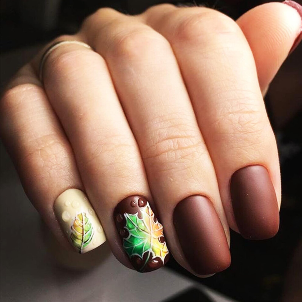 Gradient Maple Press on Nails 24pcs Fall Leaves Fake Nails Thanksgiving Acrylic Nail Set