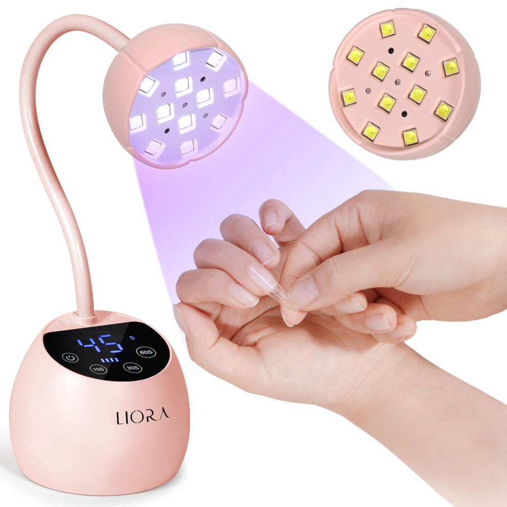 Pink Cordless Uv Led Nail Lamp With Timer, Rechargeable Gel Dryer With Auto Sensor And Flexible Gooseneck