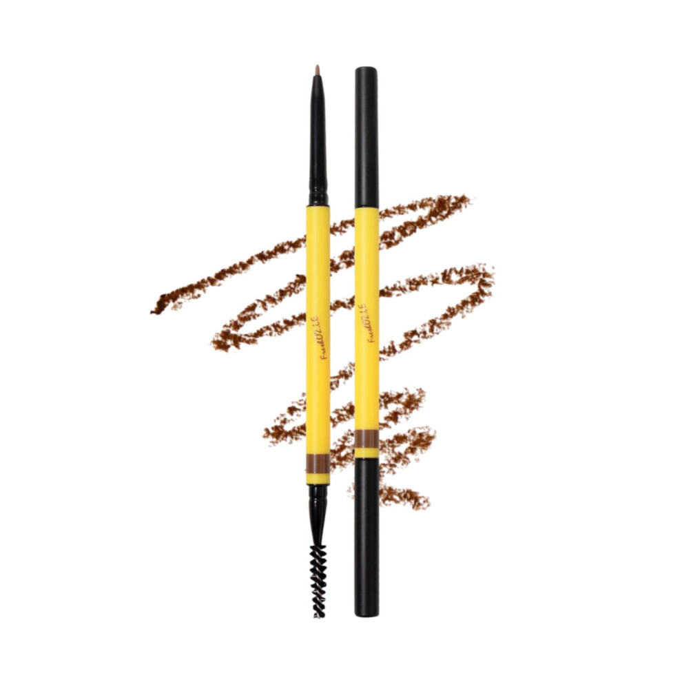 Brown Eyebrow Pencil Ultra Slim Waterproof Caramel Tea With Ultra Fine Tip And Spoolie Brush