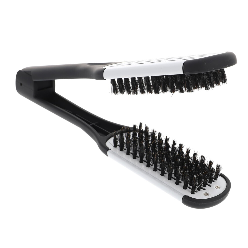 Dual Head Hair Straightener Brush with Boar Bristles for Frizz Reduction and Ergonomic Grip