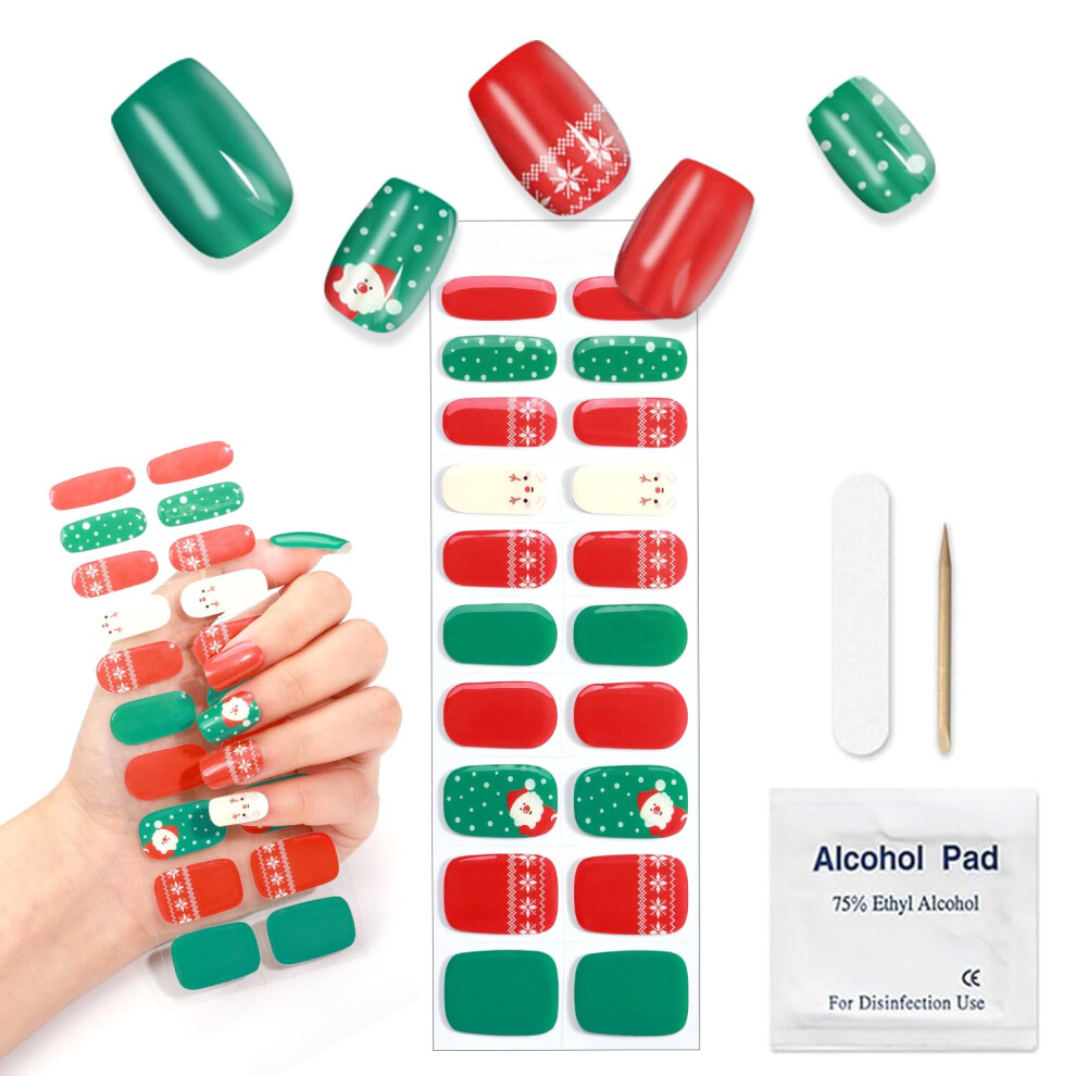 Christmas Semi Cured Gel Nail Strips 20pcs, UV LED Waterproof Gel Nail Wraps for LongLasting Wear
