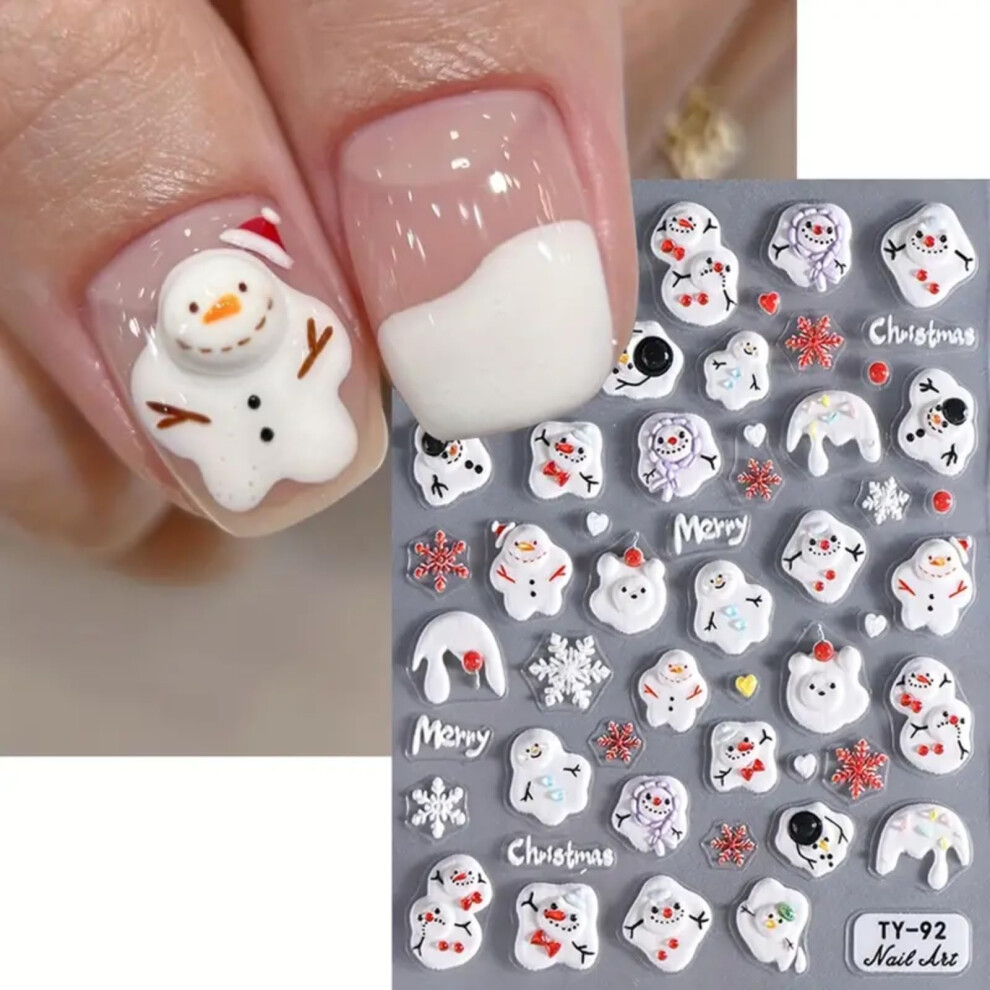 Christmas Nail Stickers 5D Embossed Self Adhesive Snowflake and Santa Claus Nail Art Decals
