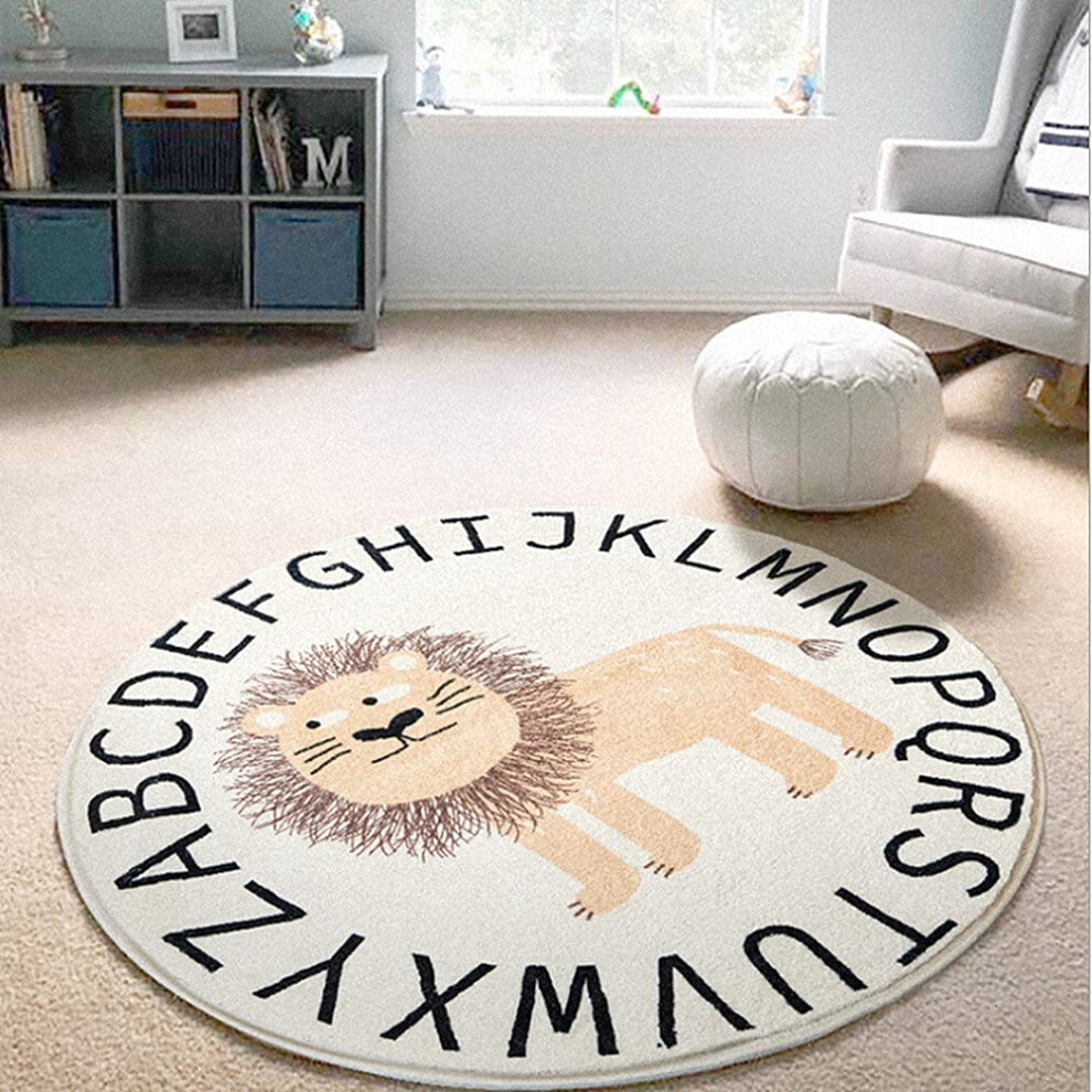 Round Alphabet Nursery Rug  NonSlip Lion Baby Play Mat, Soft Educational Carpet for Toddlers 39.4'