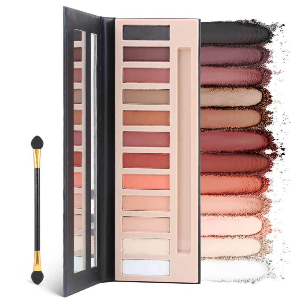 Cream 12 Color Nude Eyeshadow Palette With Brush, Matte Shimmer Pigment Long Lasting Wear