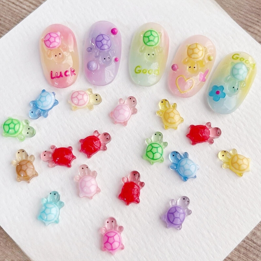 Dark Glow In The Turtle Nail Charms 100Pcs Bulk Pack, Cute 3D Resin Nail Art Decorations Mixed Colors