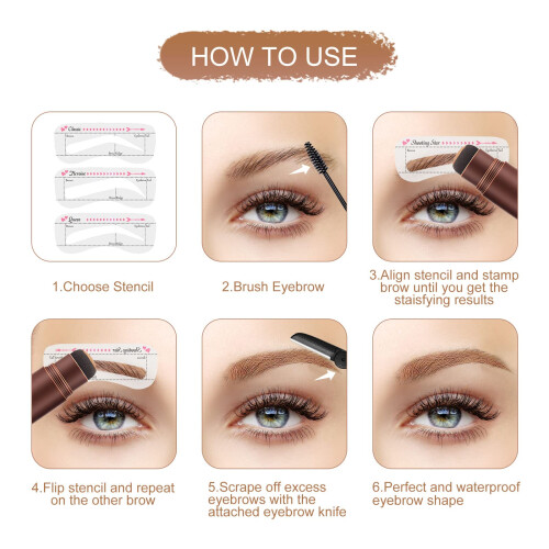 Eyebrow Stamp and Stencil Kit Dark Brown Waterproof Fast Brow Shaping Multiple Styles 2