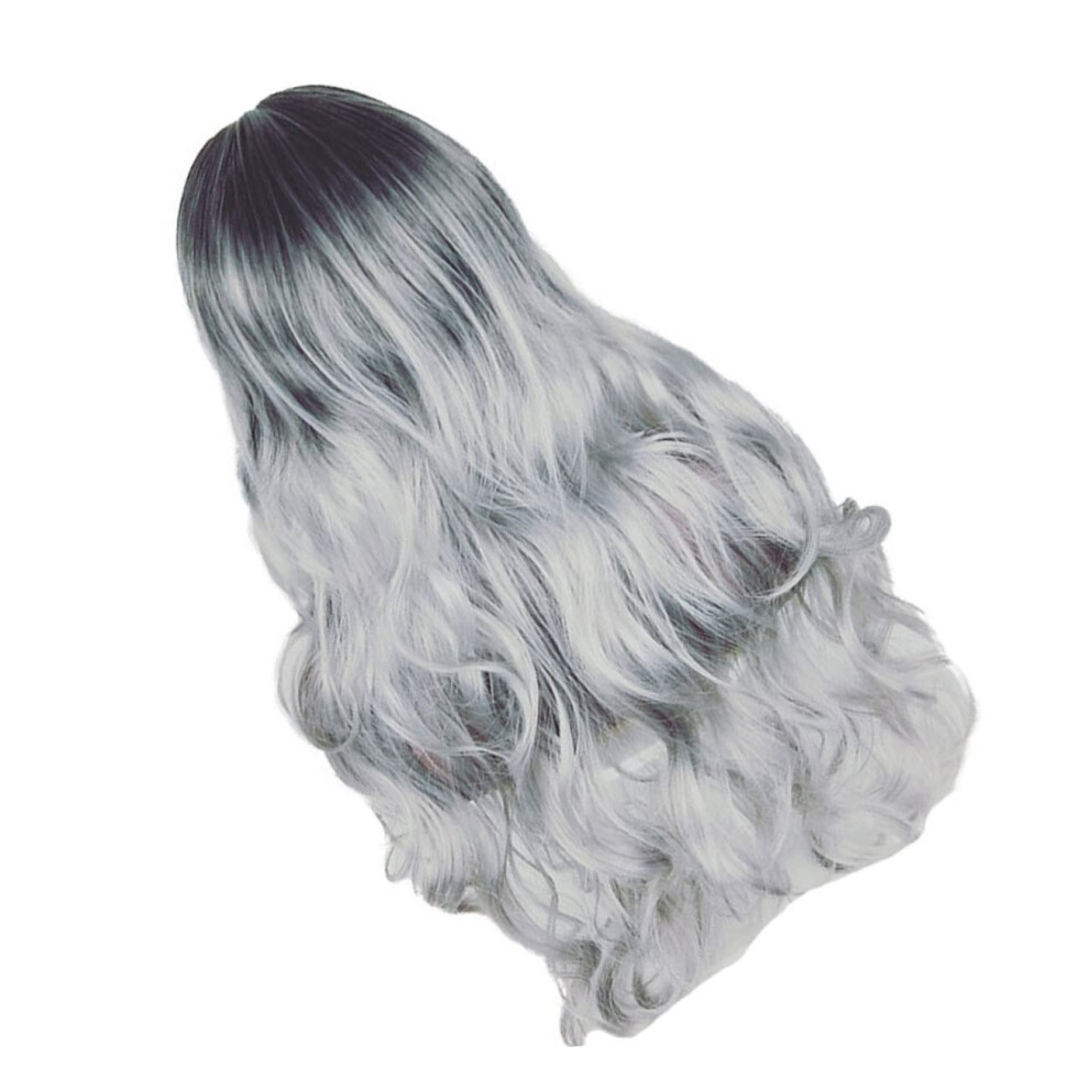 Unisex Grey Women's Long Curly Wig With Realistic Scalp Texture For Daily Wear, Halloween And Parties