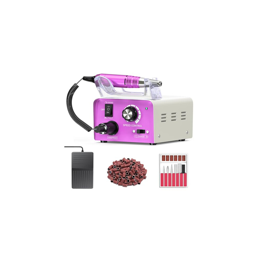 Pink Electric Nail Drill 35000Rpm Low Vibration Nail File With Foot Pedal For Acrylic And Gel Nails