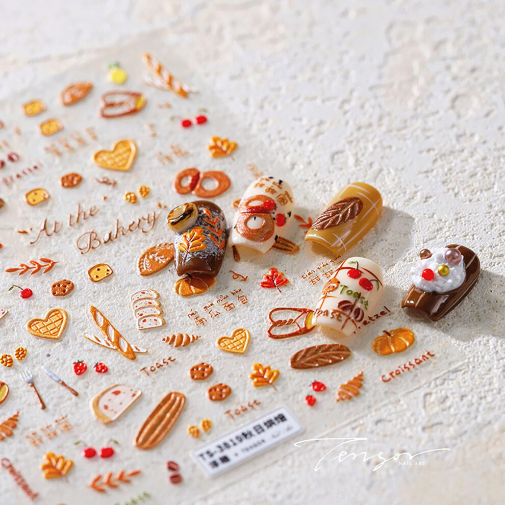 Fall Nail Stickers 5D Embossed Decals with Realistic Texture for Thanksgiving and Autumn Nail Art