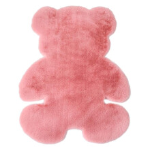 Soft Pink Teddy Bear Shaped Faux Sheepskin Rug UltraSoft Fur NonSkid for Nursery Kids 45x60cm