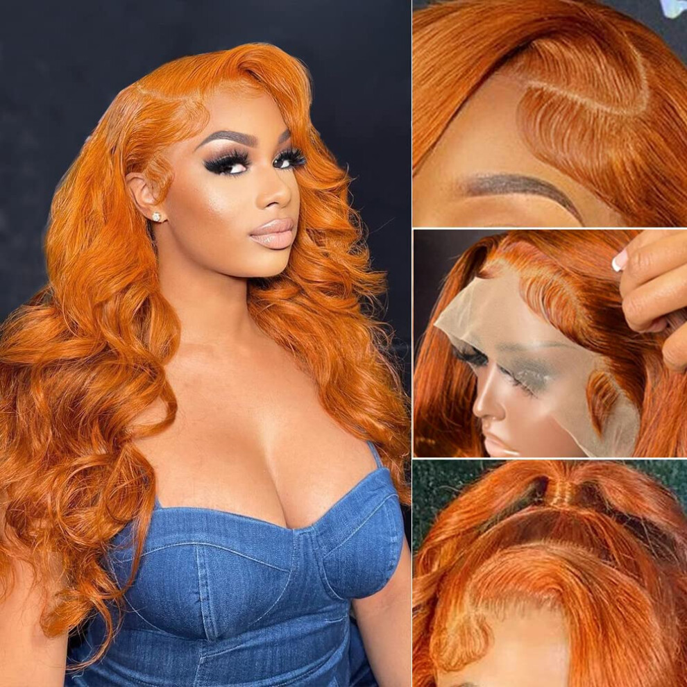 88J Ginger Orange 13x4 HD Lace Front Wig Human Hair Body Wave Pre Plucked Natural Hairline 22 Inch