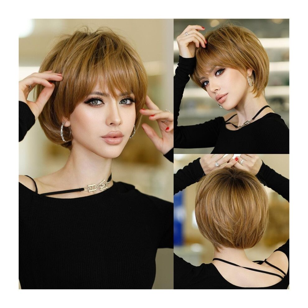 Unisex Natural Looking Ombre Bob Wig With Bangs For Women, Heat Resistant Synthetic Hair