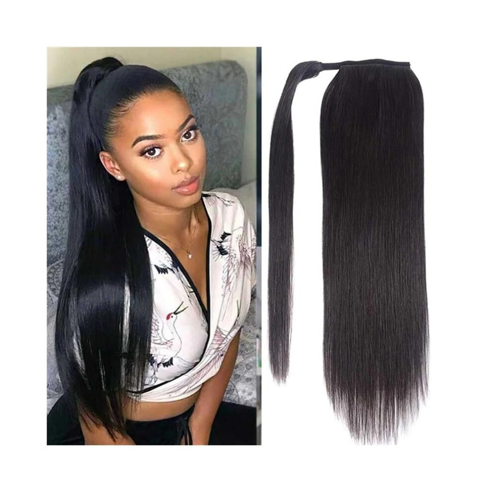 Unisex Human Hair Ponytail Extension Long Straight Wrap Around Brazilian Remy Clip In For Women