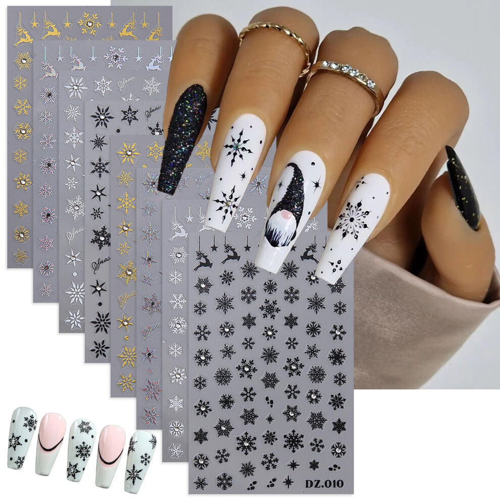 Christmas Nail Stickers Set with Snowflake and Deer, SelfAdhesive Winter Nail Art Decals, 8 Sheets