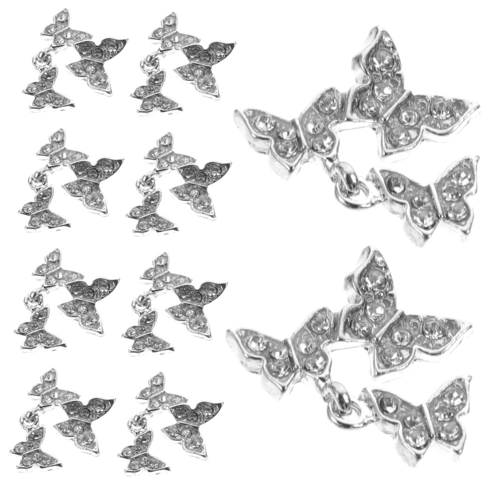 Butterfly Nail Charms with Rhinestones 10pcs 3D Colorful Nail Art Decorations for DIY Manicure