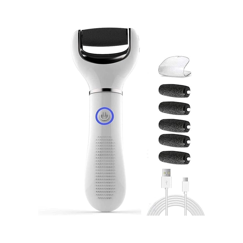 Rechargeable Electric Callus Remover and Foot File, Waterproof Pedicure Tool with 5 Roller Heads