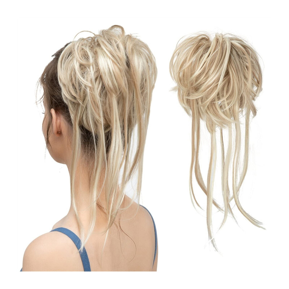 Hair Bun Extension Dirty Blonde Synthetic Curly Messy Bun Hair Piece with Adjustable Elastic Fit