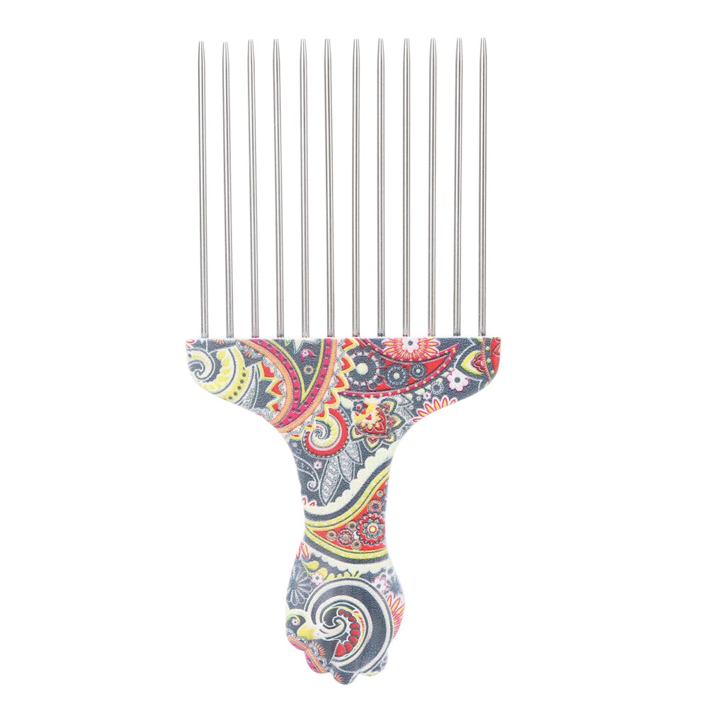 Unisex Afro Pick Comb For Curly Hair, Stainless Steel Detangling Hair Pick With Ergonomic Abs Handle