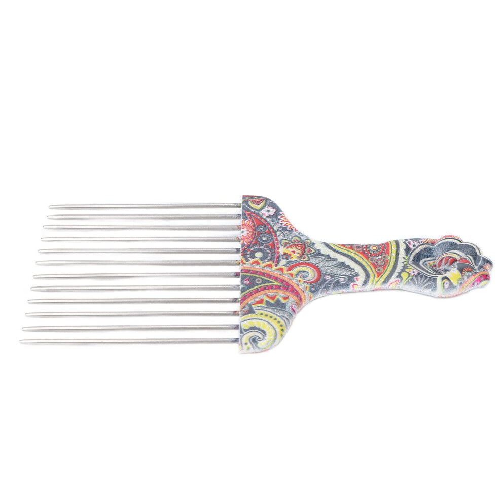 Unisex Stainless Steel Hair Pick For Curly Hair, Frizz Detangling Comb With Ergonomic Grip Design