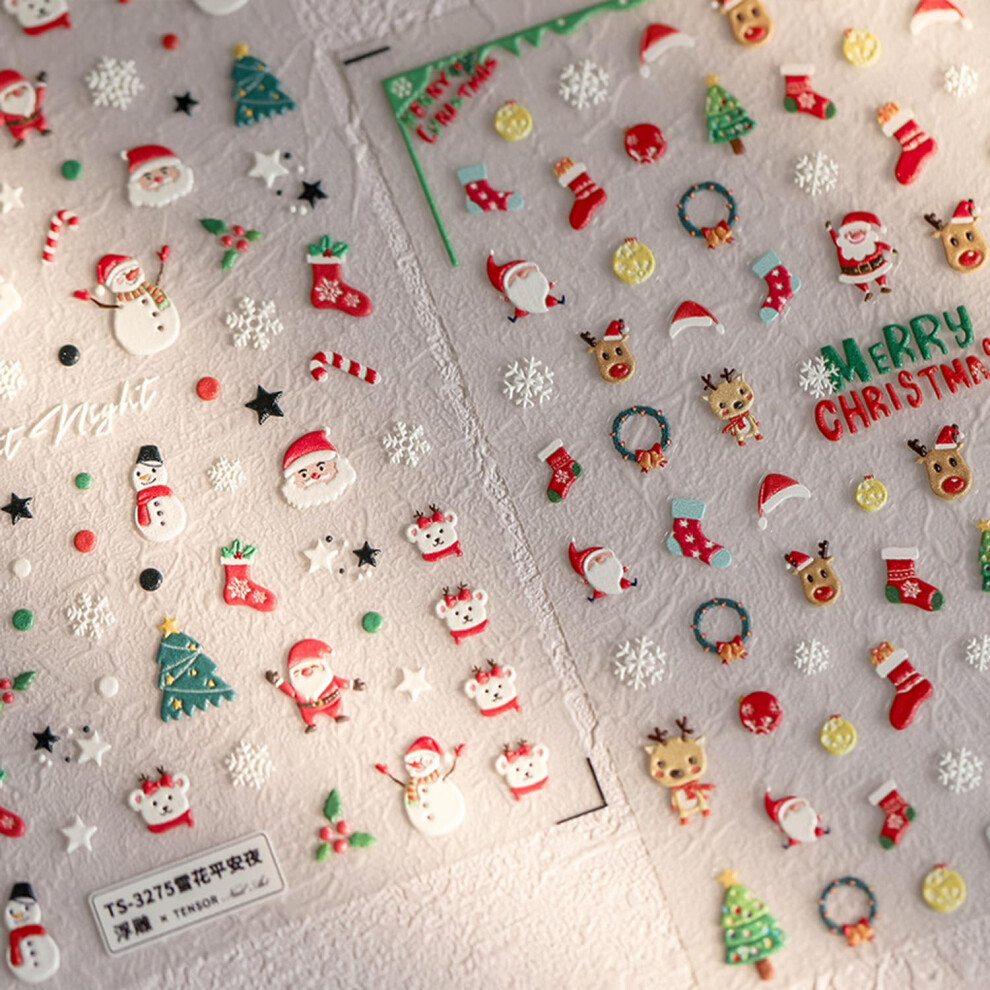 Christmas Nail Art Stickers 3D SelfAdhesive Snowflake Santa Snowman Designs for Holiday DIY Nails