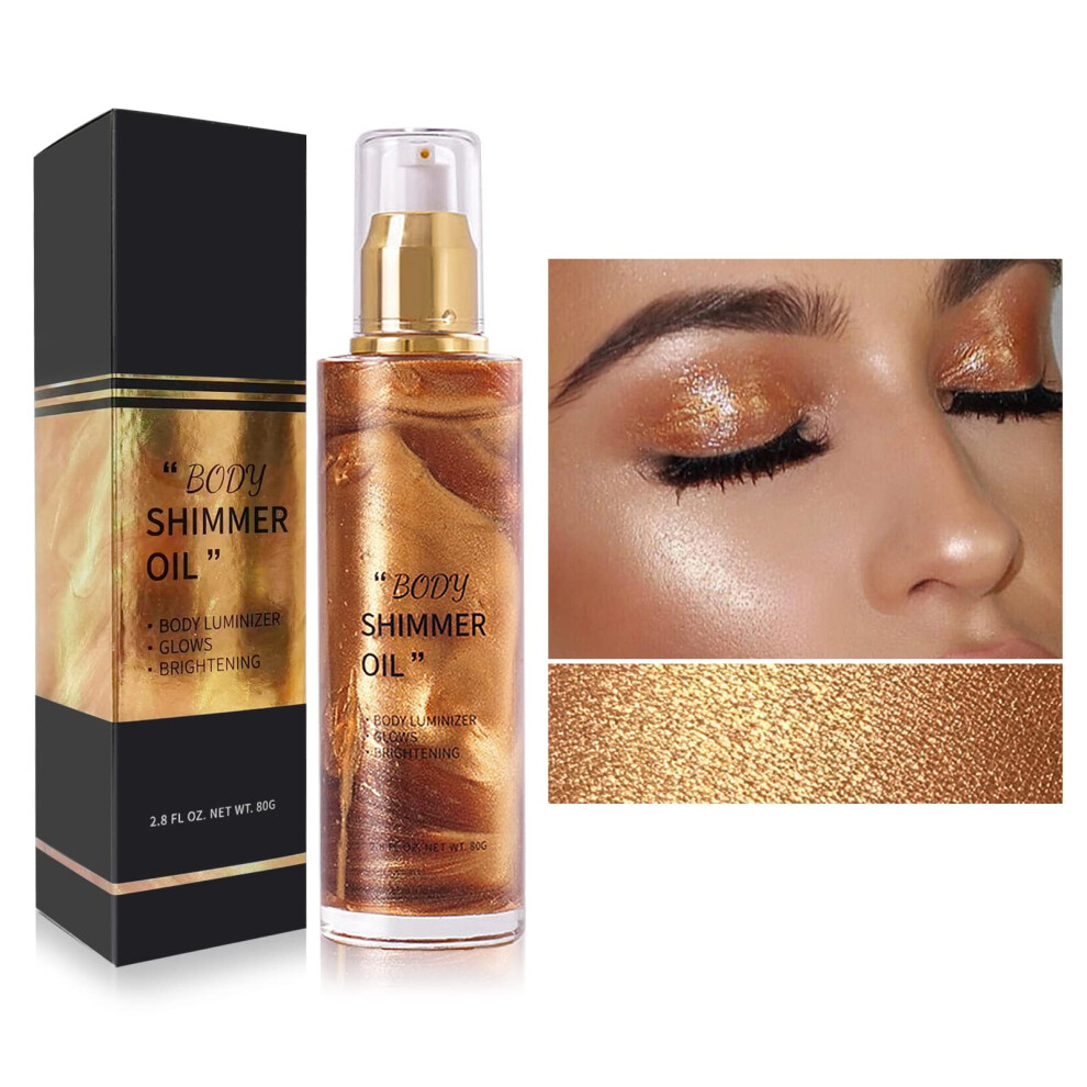 Bronze/Gold Waterproof Liquid Highlighter Face Body Luminizer Shimmer Oil Glow 2.8Oz