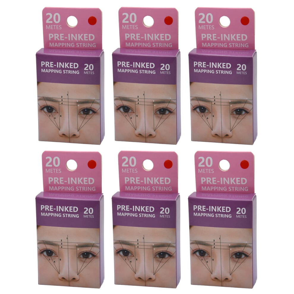 Red 20M Preinked Eyebrow Mapping String Ink Thread 6 Pack For Precise Brow Marking