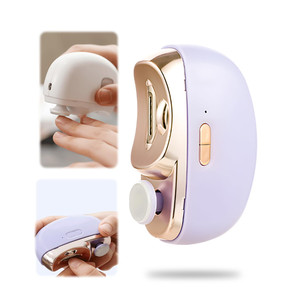 Electric Nail Clipper 3 in 1 Automatic Trim and Polish USB Rechargeable for Adults Elderly Purple