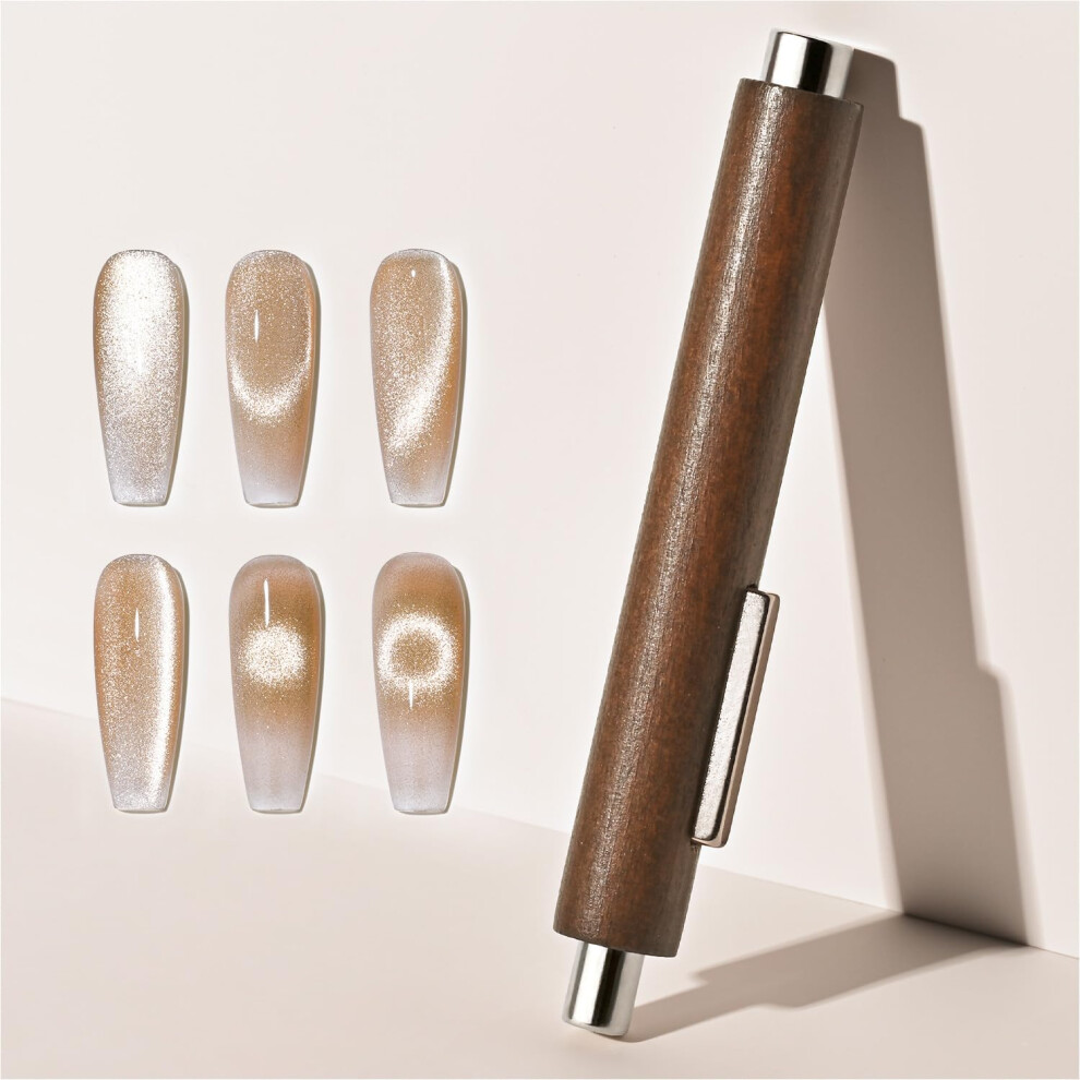 Brown 3In1 Cat Eye Nail Magnet With Multishape Magnetic Heads For Precise Gel Polish Effects,