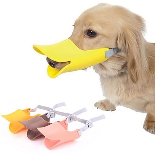 Silicone Dog Muzzle for Small Dogs with Adjustable Strap, Soft Duck Bill Design, AntiBiting Yellow