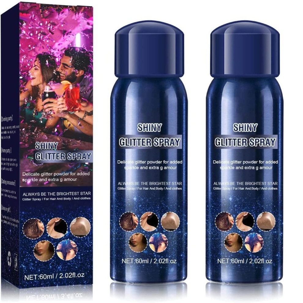 Glitter Spray for Hair and Body 60ml 2pcs, LongLasting Holographic Shimmer for Festivals and Parties
