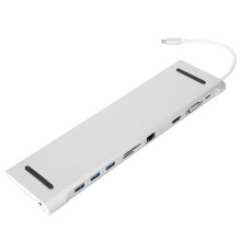 Aluminum Alloy 10 In 1 USB C Hub, Laptop Docking Station With Power Delivery, Data Transfer At 5Gbps, Dual Monitor, Card Reader, Audio Port, For Silve