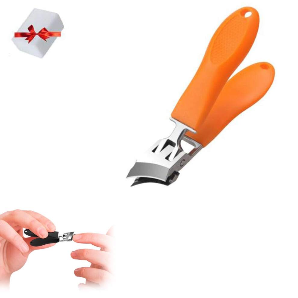 Orange Toenail Clippers For Thick Nails Wide Jaw Antisplash Stainless Steel Slanted Edge For Seniors