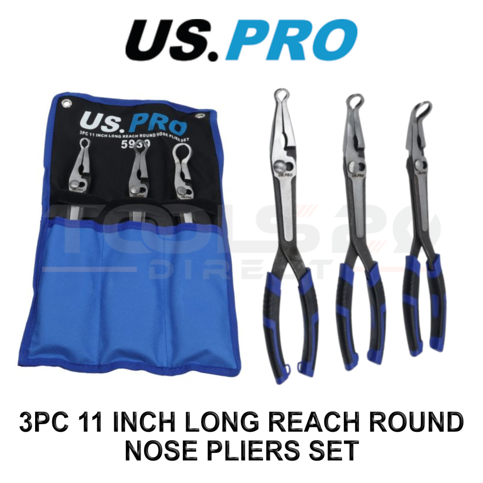 Us Pro Tools 3Pc 11" Long Reach Round Nose Plier Set 8Mm 16Mm 22Mm 5930