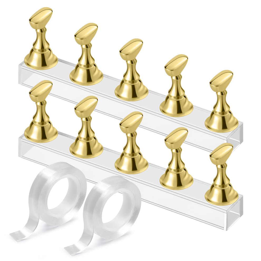 Magnetic Acrylic Nail Display Stand Set with Gold Base for Salon or Home Practice