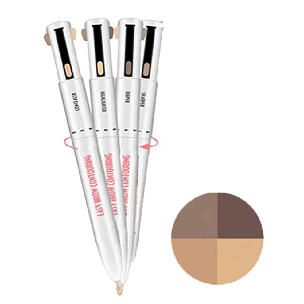4 in 1 Brow Contour Pen with Eyebrow Highlighting Pencil, Waterproof Multi Shade Defining (Medium)