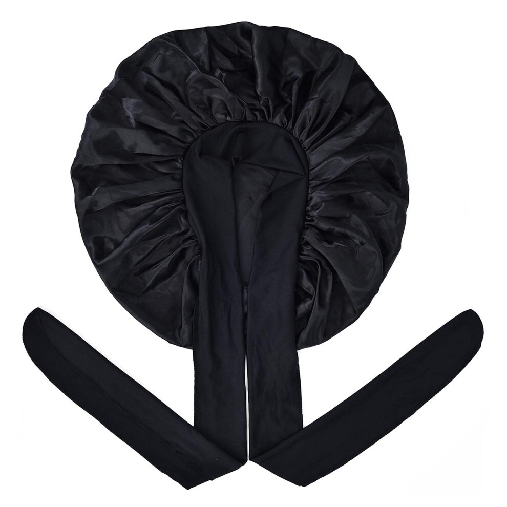 Large Satin Bonnet for Long Hair with Adjustable Straps, Silk Hair Wrap for Curly Hair Sleeping