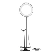 Profesjonell ringlampe 20 cm, skyggefri belysning for sminke og fotografering, uttrekkbart stativ og roterende design, inkludert trådløs fjerning