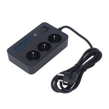 Extension Cord with USB Ports Universal Power Strip 3000W Surge Protector Individual On Off Switch Compact Design Child Safe Door Flame Resardant