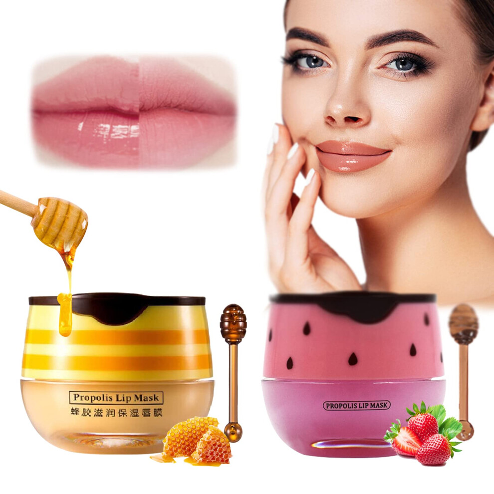 Honey Lip Balm and Hydrating Lip Mask with Propolis, Deep Overnight Lip Treatment, 2 Pack