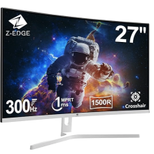 Z-Edge 27 Inch Curved Gaming Monitor 300Hz (DP) 1ms MPRT Full HD LED, 250cd/m² Brightness, FreeSync, HDR10, - White