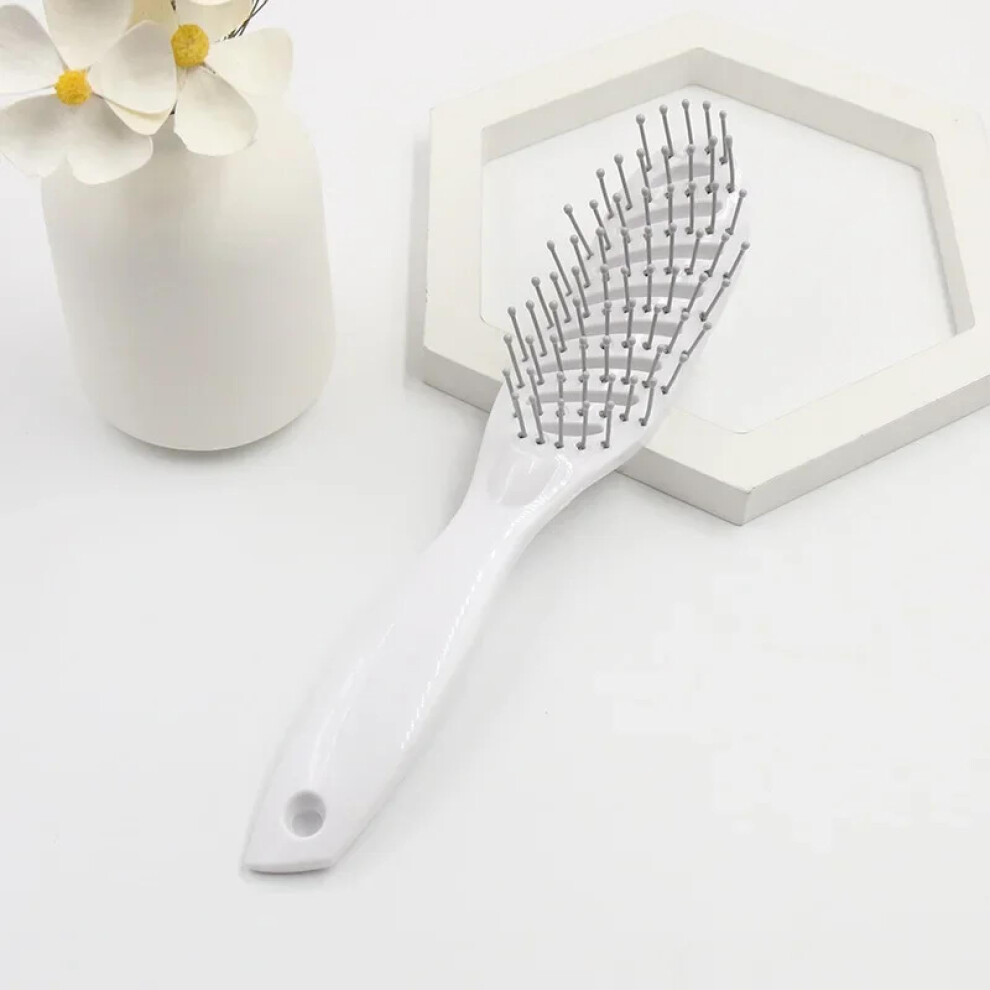White Vented Curved Hair Brush for Fast Blow Drying with Ergonomic Grip and Frizz Reduction