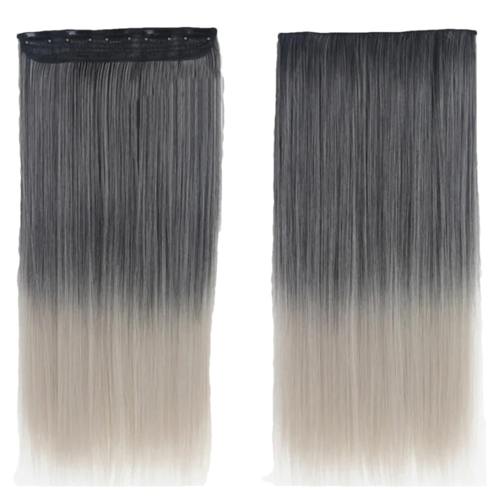 24 Inch Clip In Hair Extensions Ombre Synthetic Hairpiece for Women Straight and Wavy Styles