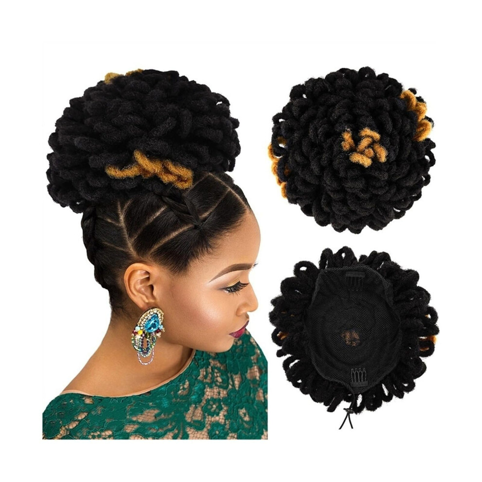 Unisex Afro Puff Hair Piece Drawstring Ponytail Extension For Women With Dreadlock Bun And Curly Faux Locs