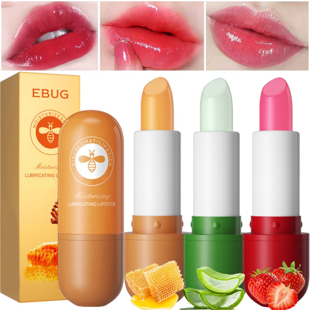 Color Changing Lip Balm Set with Moisturizing Lip Gloss, Aloe Vera Honey Strawberry Trio