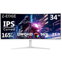 Z-Edge 34 Inch Ultrawide Curved IPS Gaming Monitor 165Hz UWQHD 3440x1440 1ms MPRT, HDR10, White