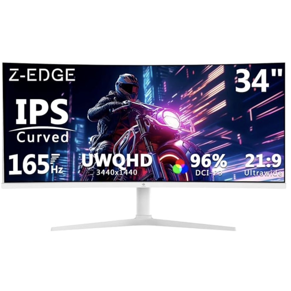 Z-Edge White 34 Inch Ultrawide Curved Ips Gaming Monitor 165Hz Uwqhd 3440X1440 1Ms Mprt, Hdr10,