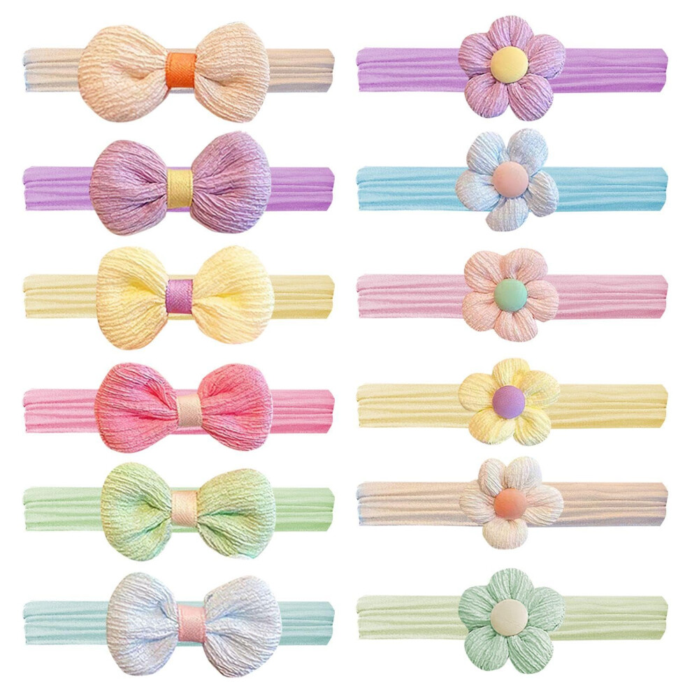 Kids Hair Accessories Set  6 Flower and 6 Bow Hair Ties for Girls, Gentle Fabric Hold for School and Parties-image-OPC-PQVDJTC-NEW